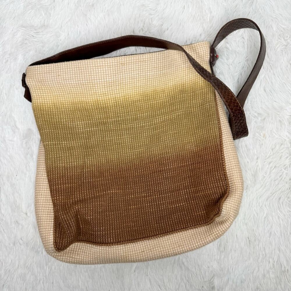 FRANCESCO BIASIA / tan brown ombre woven shoulder tote bag purse
